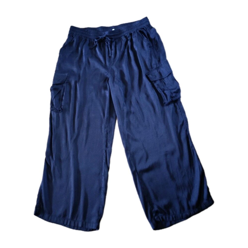 Aerie XL Womens Cargo Pants Wide Leg Silky Elastic Drawstring Waist Lounge Y2K